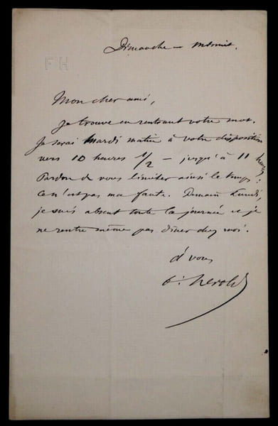 Ferdinand H&Eacute;ROLD, S&eacute;nateur - LETTRE AUTOGRAPHE SIGN&Eacute;E A Mr HEMERDINGER, 1876. Ferdinand H&Eacute;ROLD
