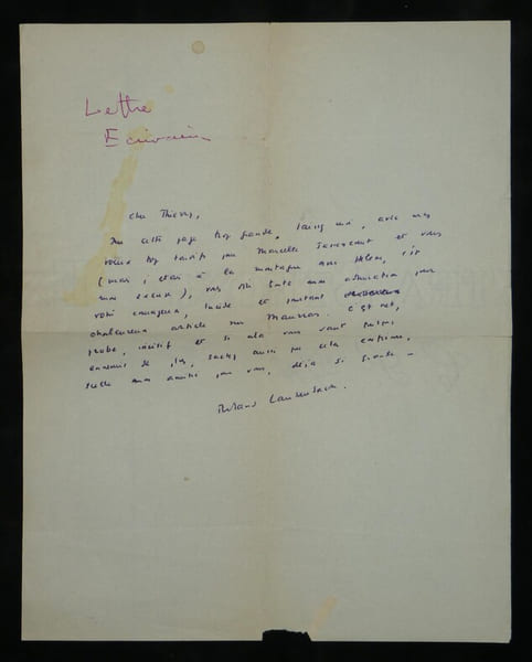 Roland Laudenbach - Lettre autographe sign&eacute;e &agrave; Thierry Maulnier - Article sur Maurras. Roland Laudenbach