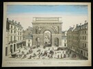 Vue d'optique - Gravure rehauss&eacute;e - La Porte St Martin sortant de Paris. Daumont