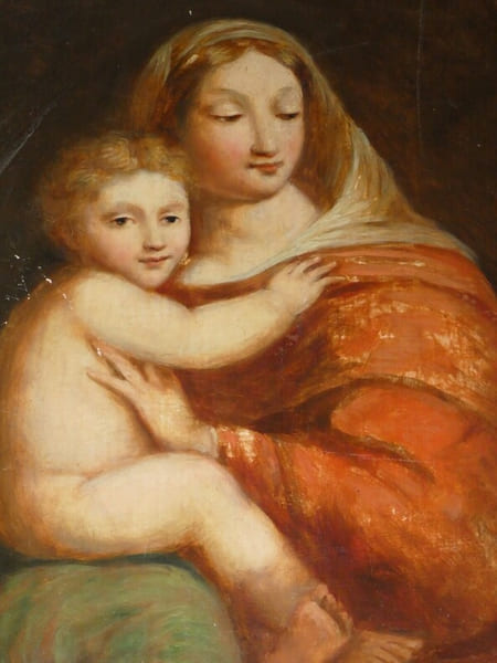 Aquarelle sur bois - Anonyme - "Vierge &agrave; l'enfant" - XVIII&egrave;me. Anonyme