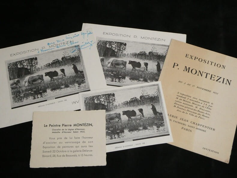 Pierre Eug&egrave;ne Mont&eacute;zin. Lot de 5 documents des expositions de 1932 et 1933 avec une d&eacute;dicace et signature. Pierre Eug&egrave;ne Mont&eacute;zin