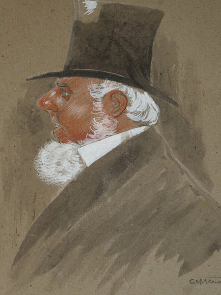 Charles Huard - Dessin original sign&eacute; - Portrait d'homme chapeau haut de forme. Charles Huard