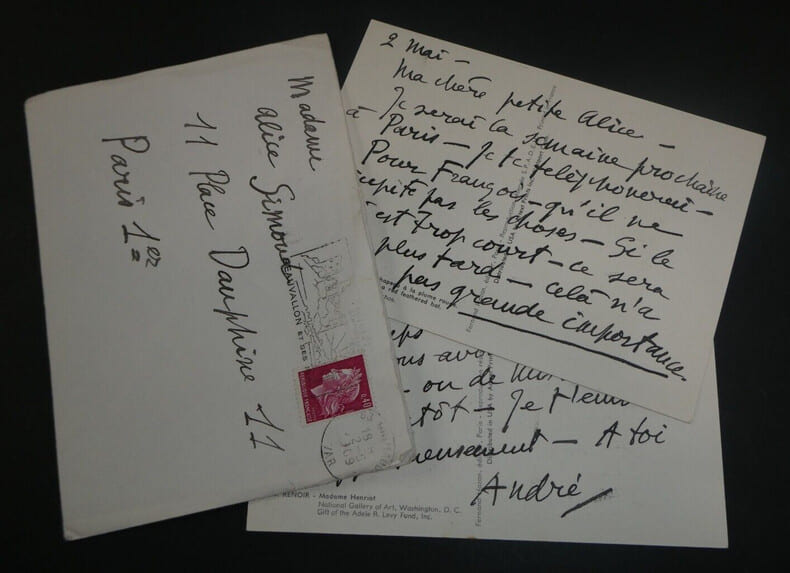 Andr&eacute; DUNOYER DE SEGONZAC - Carte-lettre autographe sign&eacute;e &agrave; Alice SIMOND, 2 mai 1969. Andr&eacute; DUNOYER DE SEGONZAC