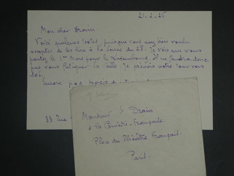 Georges DELAQUYS LETTRE AUTOGRAPHE SIGN&Eacute;E &agrave; &Eacute;mile DRAIN, Com&eacute;die Fran&ccedil;aise 1926. Georges DELAQUYS