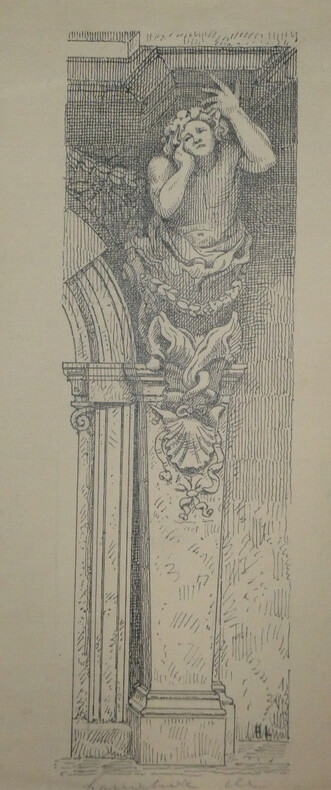 Cariatide de l'H&ocirc;tel de Ville de Toulon - Dessin original sign&eacute; &agrave; l'encre vers 1930. Louis Henri Laffill&eacute;e