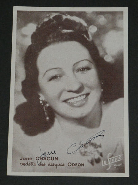 Jane CHACUN - Signature autographe originale sur papier, photographie. Jane CHACUN