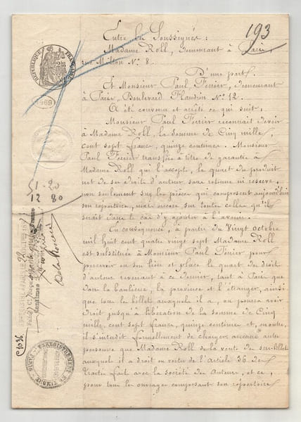 Pouvoir manuscrit sign&eacute; par Paul Ferrier – Collection de 50 auteurs & musiciens. Paul Ferrier