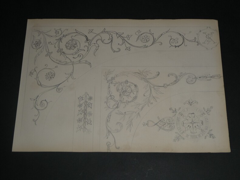 Dessin au crayon, fin XIX&egrave;me, Garret, d&eacute;corateurs, Vesoul Projet d&eacute;cor floral. Garret