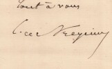Charles-Louis de Saulces de Freycinet - Billet autographe sign&eacute;. Charles-Louis de Saulces de Freycinet
