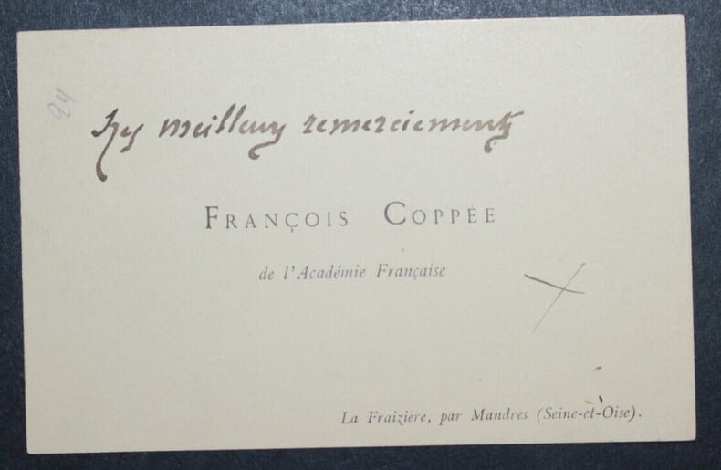 Fran&ccedil;ois COPPEE, Po&egrave;te - CARTE AUTOGRAPHE DE REMERCIMENT. Fran&ccedil;ois COPPEE