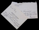 Denys PUECH - CARTE DE VISITE AUTOGRAPHE SIGN&Eacute;E &Agrave; G. [VOGUI&Egrave;RES], 1927. Denys PUECH