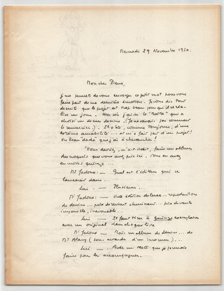 Pierre Alary - Lettre autographe sign&eacute;e &agrave; Pierre Lhoste avec autoportrait - 1950. Pierre Alary