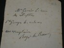 Roger de BEAUVOIR, Romancier - NOTE AUTOGRAPHE SIGN&Eacute;E. Roger de BEAUVOIR