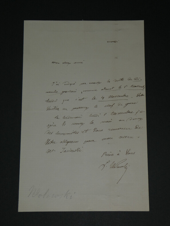 Louis WOLOWSKI - LETTRE AUTOGRAPHE SIGN&Eacute;E adress&eacute;e &agrave; Louis JASIENSKI, 1870. Louis WOLOWSKI