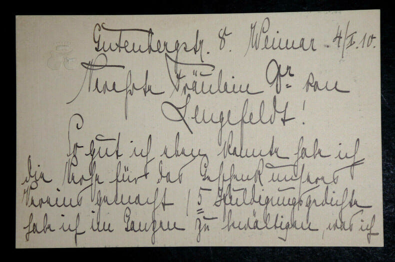 Erika Von Watzdorf-Bachoff - Carte autographe sign&eacute;e - 1910. Erika Von Watzdorf-Bachoff