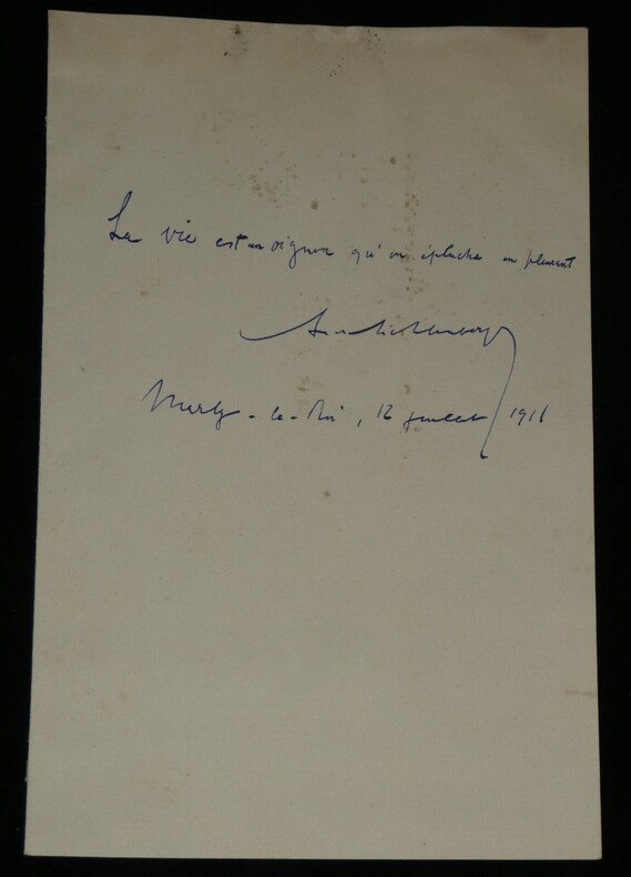 Andr&eacute; Lichtenberger – Aphorisme autographe sign&eacute; – Marly-le-Roi, 1916. Andr&eacute; Lichtenberger