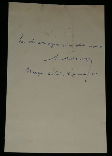 Andr&eacute; Lichtenberger – Aphorisme autographe sign&eacute; – Marly-le-Roi, 1916. Andr&eacute; Lichtenberger