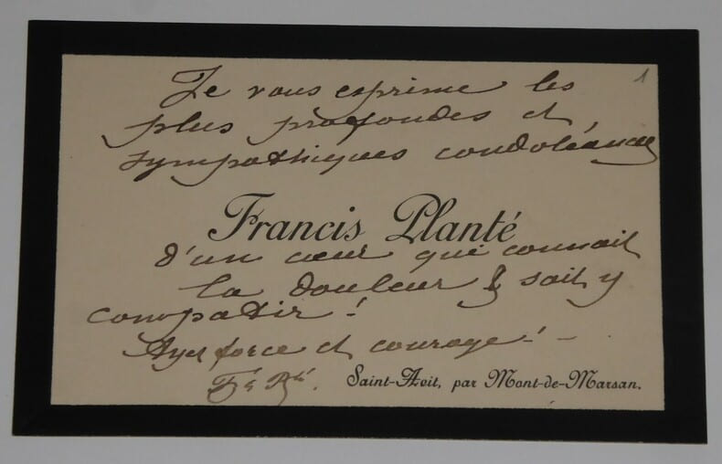 PLANTE Francis - CARTE DE VISITE AUTOGRAPHE SIGNEE DEUIL. Francis Plant&eacute;