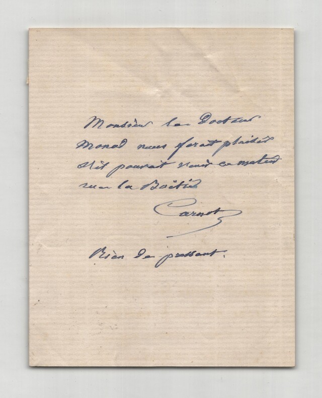 Hippolyte Carnot - Billet autographe sign&eacute;. Hippolyte Carnot