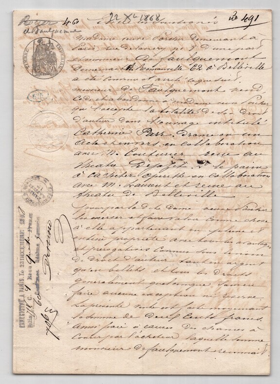 Pouvoir manuscrit sign&eacute; Paul de Faulquemont – Collection 24 auteurs & musiciens. Paul de Faulquemont