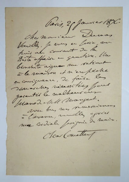 COMETTANT Oscar - LETTRE AUTOGRAPHE SIGNEE &Agrave; Alexandre DUMAS fils 1876. Oscar Comettant