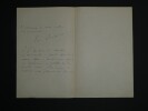 &Eacute;mile BOUTROUX, LETTRE AUTOGRAPHE SIGN&Eacute;E AU DIRECTEUR, Fraternit&eacute; fran&ccedil;aise 1915. &Eacute;mile BOUTROUX