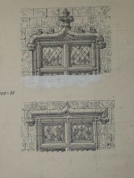 Couronnements de fen&ecirc;tre du XVe si&egrave;cle - Dessin original sign&eacute;. Louis Henri Laffill&eacute;e