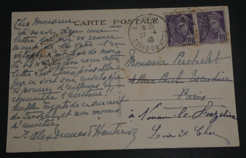 Jeannine D'HAUTERIVE, Fille d'Alexandre DUMAS - CARTE POSTALE AUTOGRAPHE SIGN&Eacute;E. Jeannine D'HAUTERIVE
