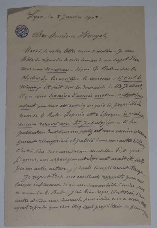 BURTY Marc - LETTRE AUTOGRAPHE SIGNEE &Agrave; Henri HEUGEL, LYON, 1902. Marc Burty