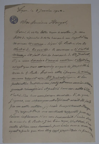 BURTY Marc - LETTRE AUTOGRAPHE SIGNEE &Agrave; Henri HEUGEL, LYON, 1902. Marc Burty