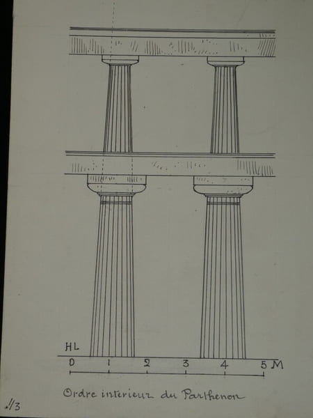 Dessin original sign&eacute; — Int&eacute;rieur du Parth&eacute;non, ordres superpos&eacute;s — R&eacute;alis&eacute; &agrave; l'encre vers 1930. Louis Henri Laffill&eacute;e
