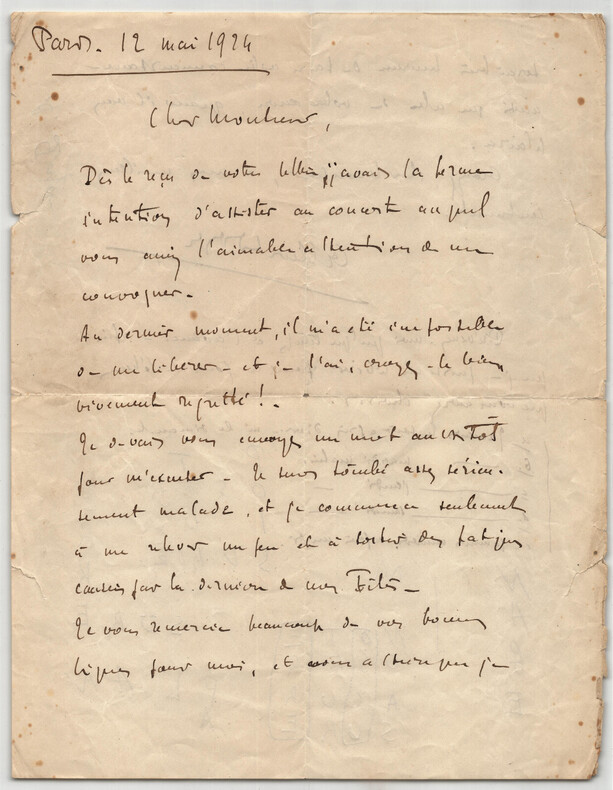 Albert Doyen - Lettre autographe sign&eacute;e - 1924. Albert Doyen