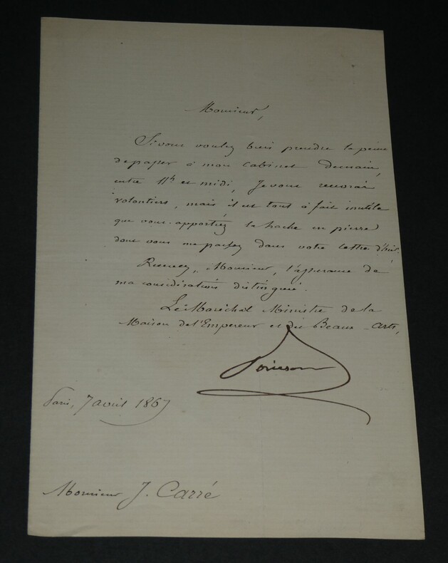 Jean-Baptiste Philibert VAILLANT LETTRE AUTOGRAPHE SIGN&Eacute;E Monsieur J. CARR&Eacute; 1869. Jean-Baptiste Philibert VAILLANT