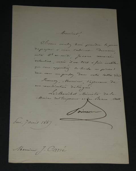 Jean-Baptiste Philibert VAILLANT LETTRE AUTOGRAPHE SIGN&Eacute;E Monsieur J. CARR&Eacute; 1869. Jean-Baptiste Philibert VAILLANT
