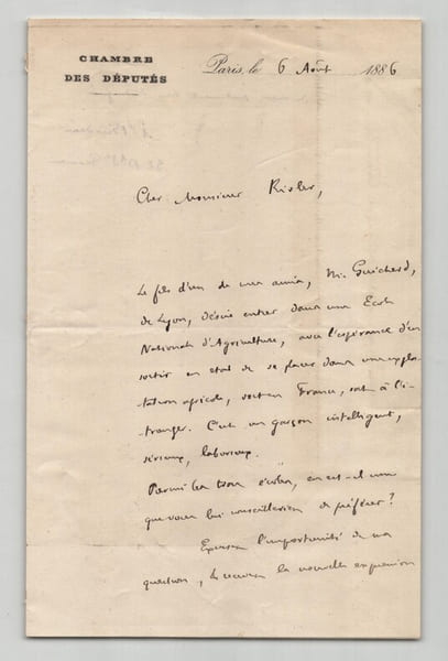 Auguste BURDEAU , - LETTRE AUTOGRAPHE SIGN&Eacute;E &Agrave; Monsieur RISLER 1886. Auguste-Laurent Burdeau