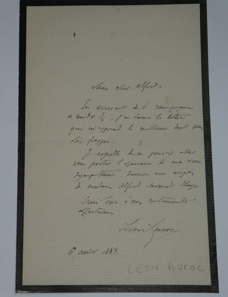 L&eacute;on AUCOC - LETTRE AUTOGRAPHE SIGN&Eacute;E avec liser&eacute; de deuil, 1883. L&eacute;on AUCOC