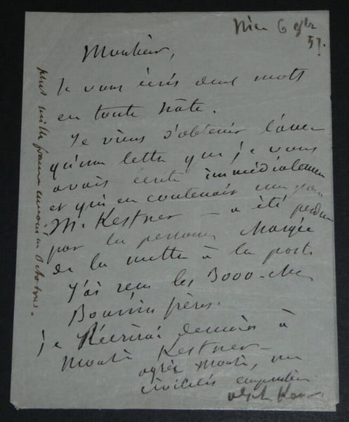 Alphonse KARR - LETTRE AUTOGRAPHE SIGN&Eacute;E SUR UNE LETTRE PERDUE, Nice, 1857. Alphonse KARR