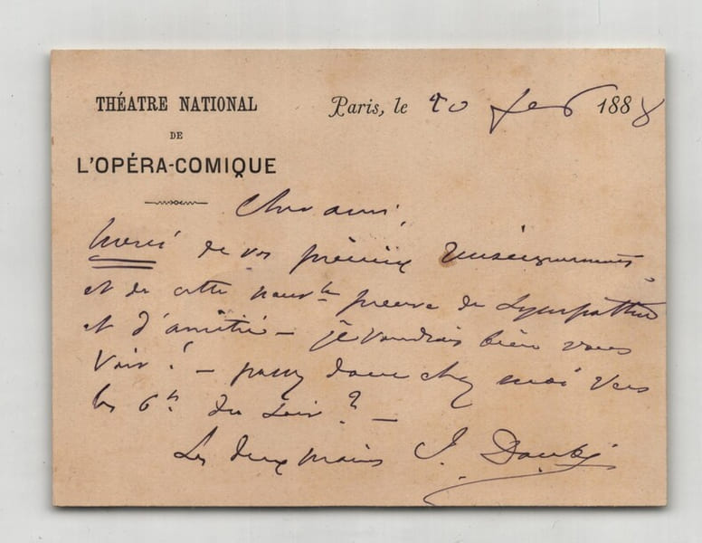 Jules Danb&eacute; - Carte de correspondance autographe sign&eacute;e de remerciements - 1888. Jules Danb&eacute;