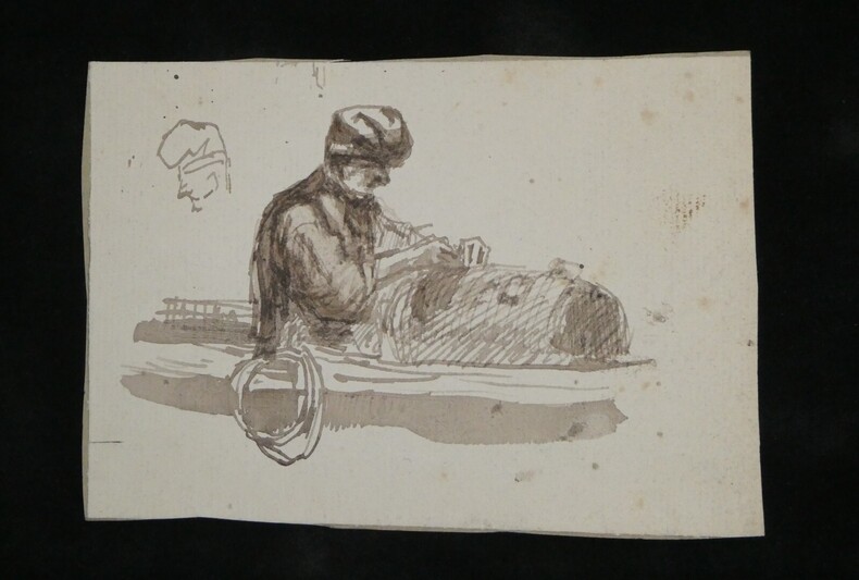 Anonyme - Esquisse au lavis, sc&egrave;ne de travail manuel – XIXe si&egrave;cle.. Anonyme