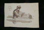 Anonyme - Esquisse au lavis, sc&egrave;ne de travail manuel – XIXe si&egrave;cle.. Anonyme