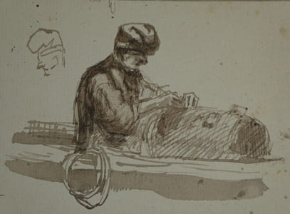 Anonyme - Esquisse au lavis, scène de travail manuel – XIXe siècle.