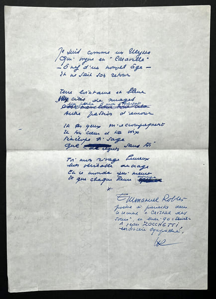 Emmanuel ROBLES, Ecrivain - POEME AUTOGRAPHE SIGN&Eacute;. Emmanuel ROBLES