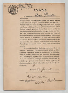 Pouvoir signé par André Barde - Collection cohérente 25 auteurs & musiciens