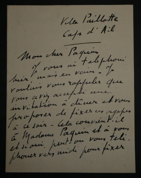 Henri BERNSTEIN, Dramaturge - LETTRE AUTOGRAPHE SIGN&Eacute;E VILLA PAILLOTTE CAP D'AIL. Henri BERNSTEIN