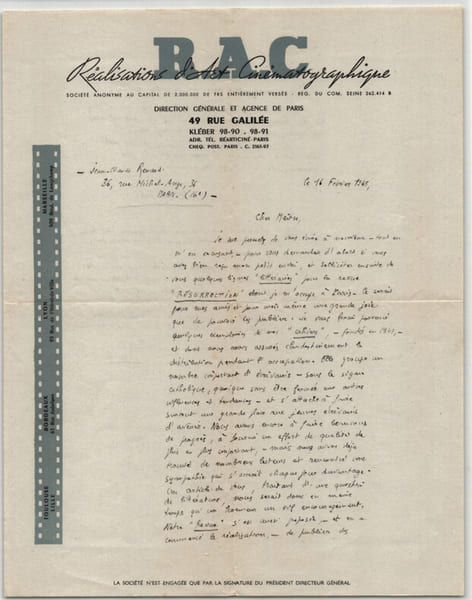 Jean-Claude Renard - Lettre autographe sign&eacute;e "la revue RESURRECTION" 1945. Jean-Claude Renard