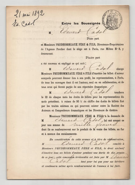 Pouvoir sign&eacute; &Eacute;douard Cadol – Collection coh&eacute;rente de 50 auteurs & musiciens. &Eacute;douard Cadol