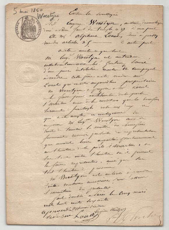 Pouvoir manuscrit sign&eacute; par Eug&egrave;ne Woestyn – Collection 24 auteurs & musiciens. Eug&egrave;ne Woestyn