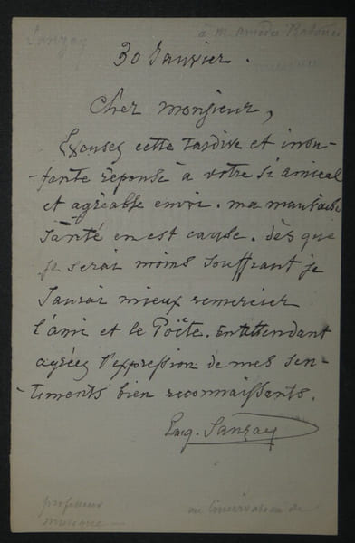 Eug&egrave;ne SAUZAY - Lettre Autographe Sign&eacute;e "mauvaise sant&eacute;". Eug&egrave;ne SAUZAY