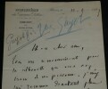 Yves Guyot - Lettre autographe sign&eacute;e de 1889 remerciements pour une silhouette. Yves Guyot