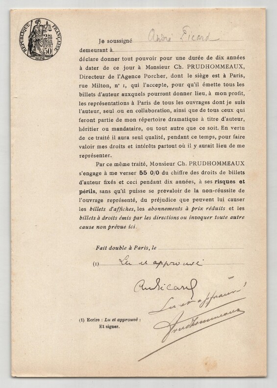 Pouvoir sign&eacute; par Andr&eacute; Picard – Collection coh&eacute;rente de 50 auteurs & musiciens. Andr&eacute; Picard